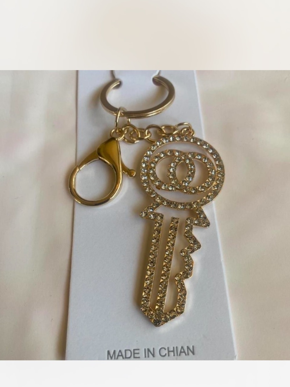 Gold Rhinestone Key Charm Keychain